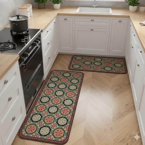 Image of Proxin 2 Pcs Kitchen Mats for Floor, Waterproof Anti Fatigue Memory Foam Rug Set, Non-Slip Washable Kitchen Floor Rugs with Rubber Backing, Comfortable Standing Mat for Kitchen, Home & Office (Multi2)