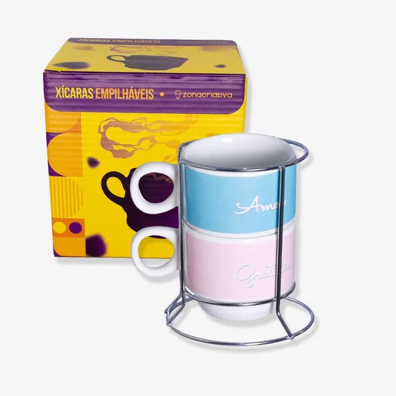 Kit Xícaras De Café Empilháveis Gratidão 150ml