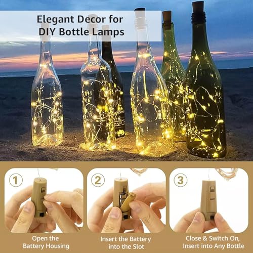 Image of GIGALUMI 2 PCS 20 LED Bottle Cork Lights 6m | Battery Operated Mini Copper Wire Fairy Lights for Decoration | Bottle Lights for Home, Wedding, Diwali, Party (Warm White)