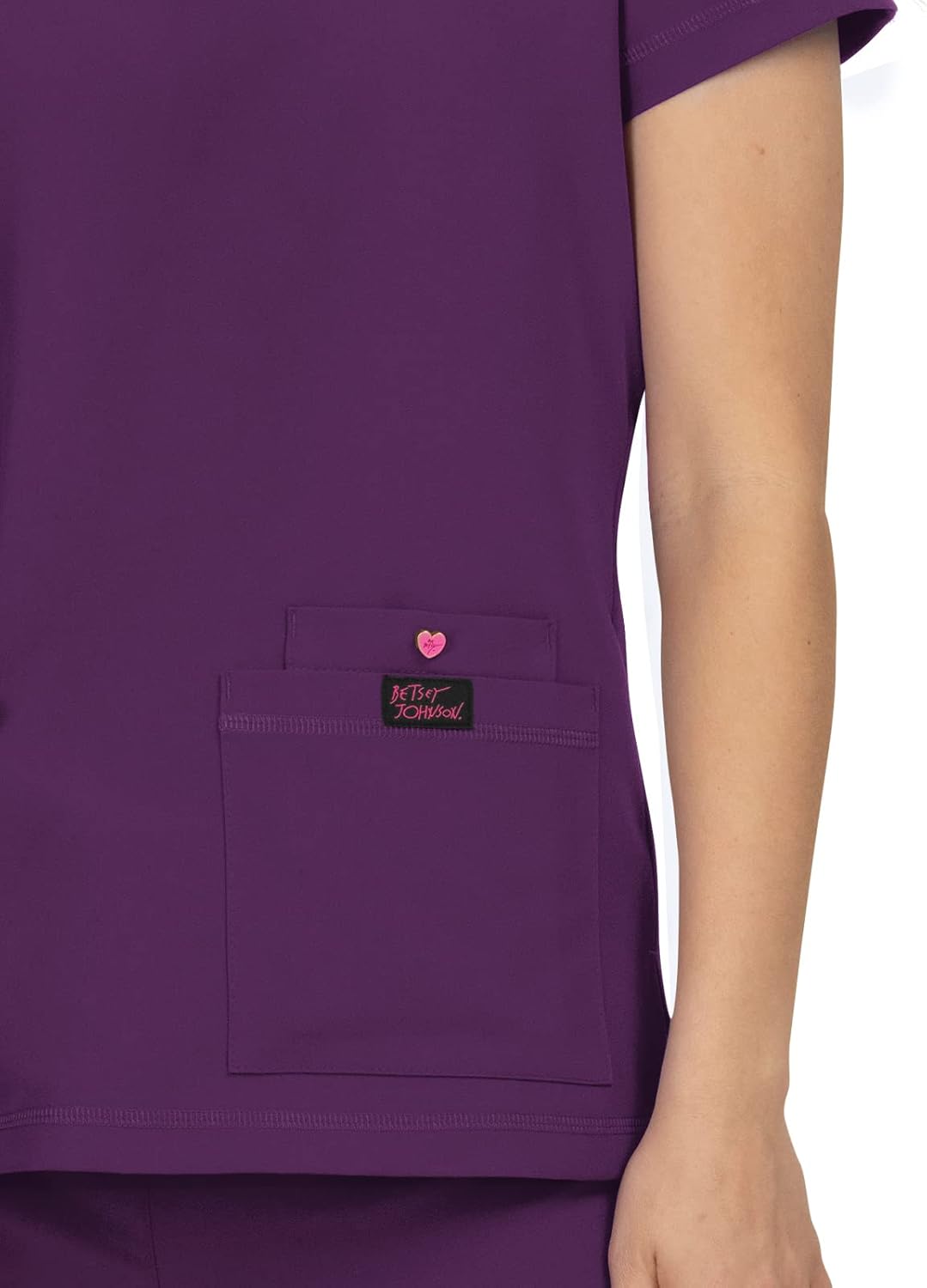 KOI Betsey Johnson Freesia Women's 3-Pocket Scrub Top Eggplant Medium