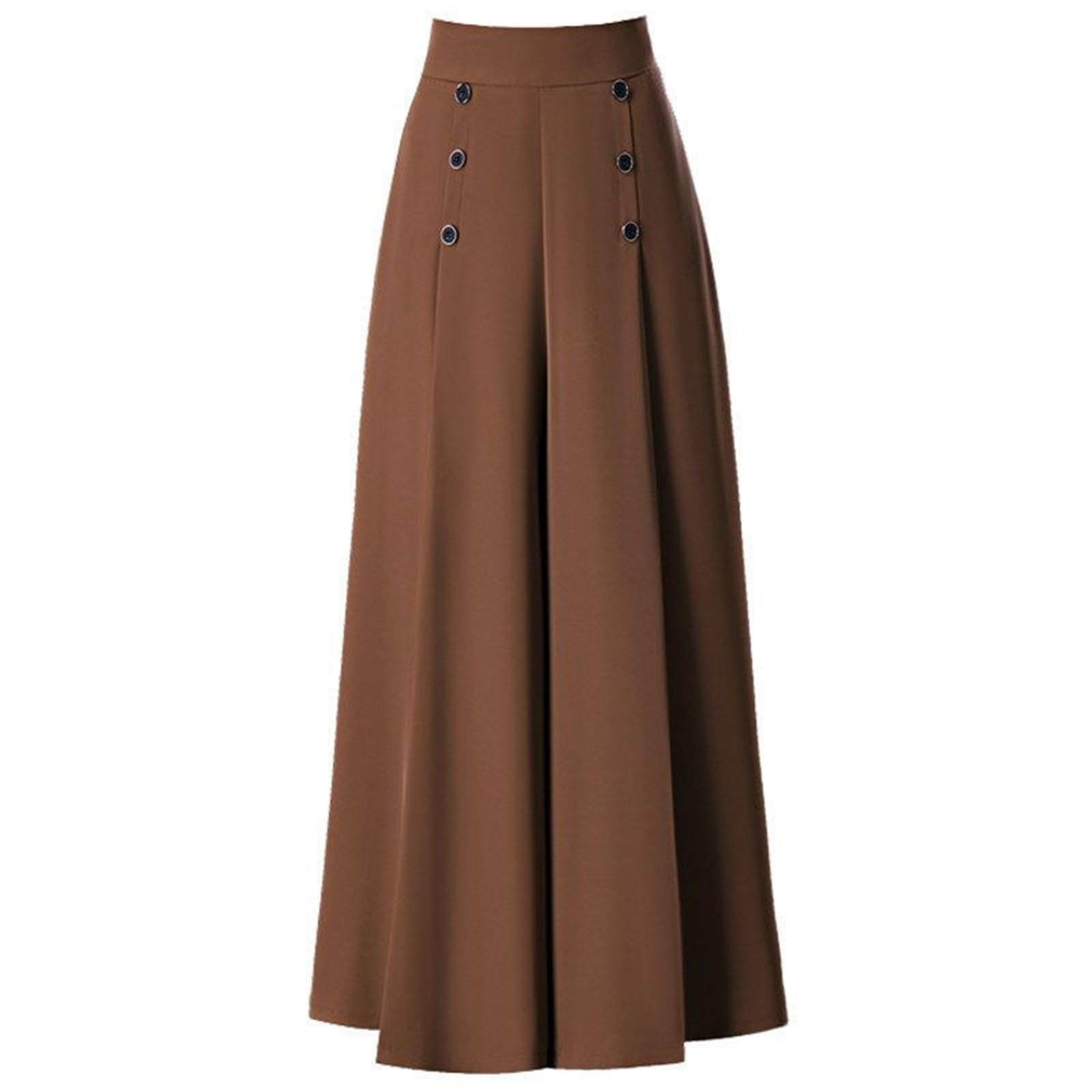 YOLAI Womens Button Down Wide Leg Pants High Waist Business Work Trousers Casual Loose Swing Pants with Pockets