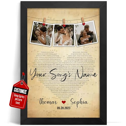 VICILO Custom Song Lyrics Poster Canvas, Anniversary Custom Song Lyrics Wall Art, Names, Date, and Photo Upload on Heart-shaped Prints for Anniversary
