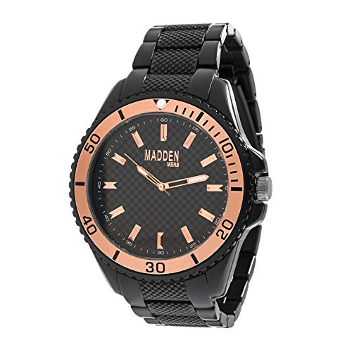Steve Madden Textured Black Rose Dial Analog Link Men's Watch (SMMW008Q-BK)