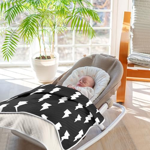 Image of Doodle White Lightning Bolt Baby Swaddle Blanket for Boys and Girls, Muslin Baby Receiving Swaddle Blanket, Soft Cotton Nursery Swaddling Blankets for Newborn Toddler Infant