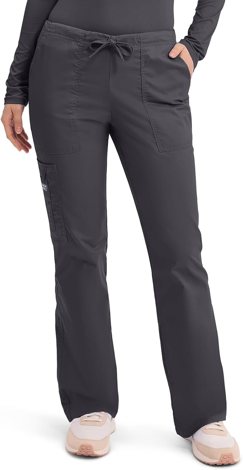 Cherokee Scrub Pants for Women Mid Rise Flare Leg Drawstring Cargo Medical Uniform 4 Pocket Durable Easy Care Stretch - 4044