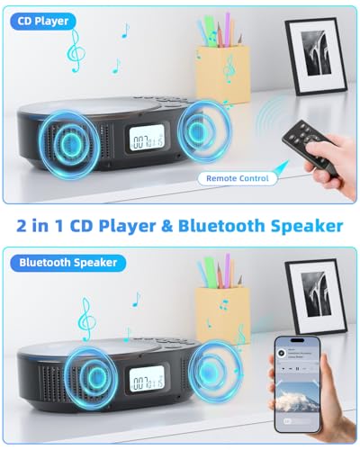Image of Portable CD Player，CD Player with Speaker Remote Control，Support FM Radio，Black