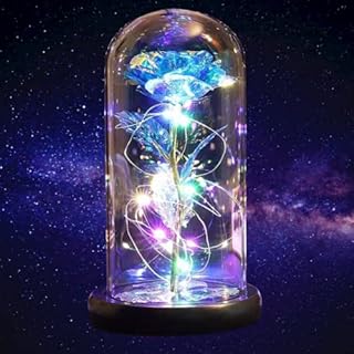 Beauty and Beast RoseGalaxy Flower Rose Gift for GirlfriendGlass Flower RosesUnique Gifts for Women, Christmas, BirthdayThanksgiving,Valentine's Day,Anniversary (blue)
