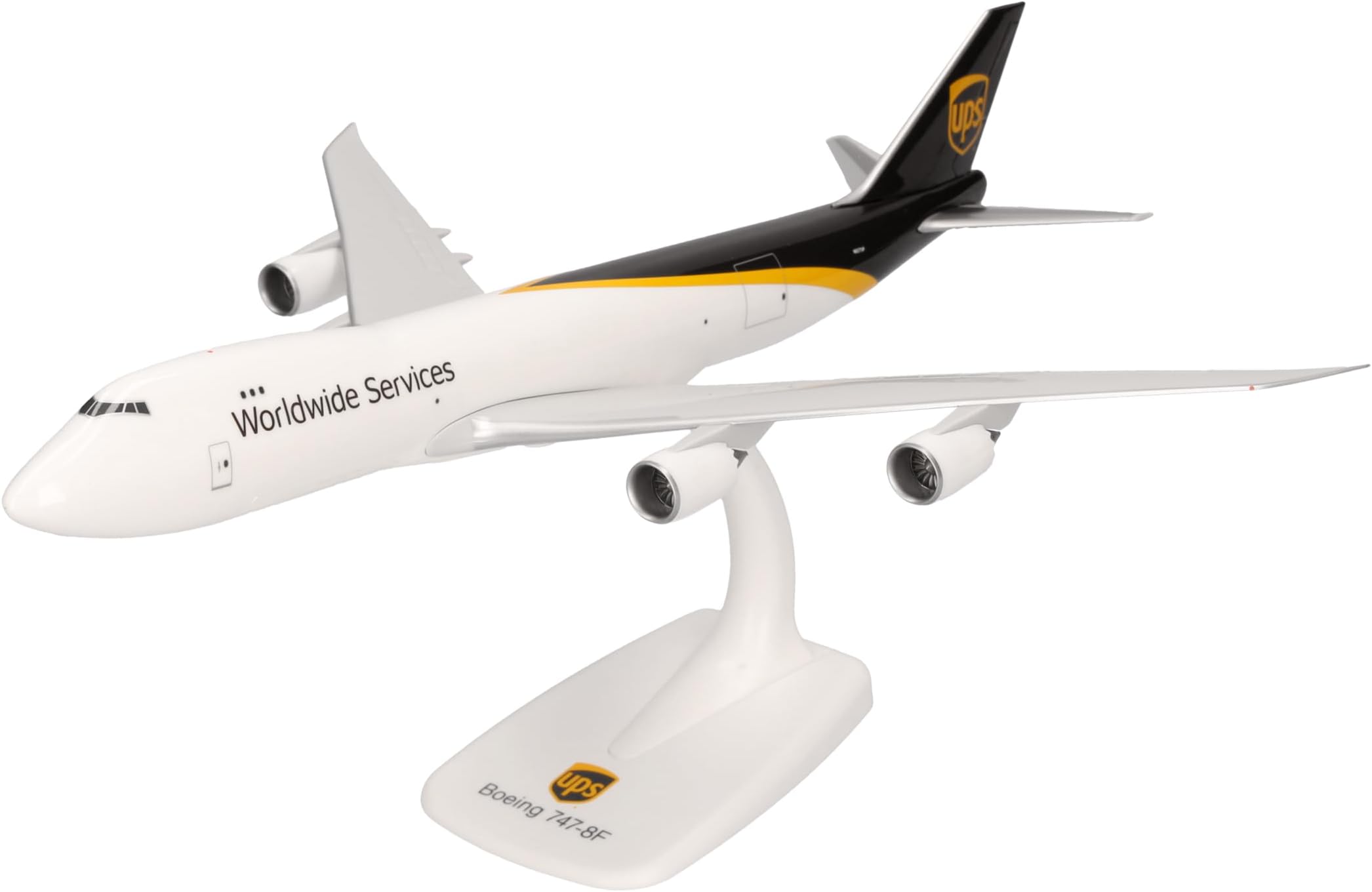 Snap-Fit airplane model UPS Boeing 747-8F on scale of 1:250, plastic miniature with pedastal, model building, collectors edition