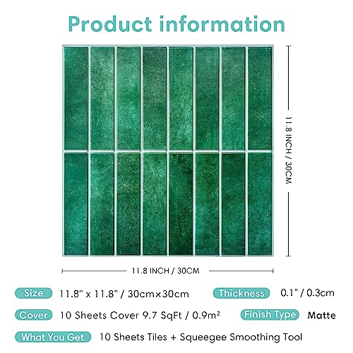 Commomy Peel And Stick Tile 3D Peel And Stick Wall Tiles Backsplash, 11.8"X11.8" Removable Peel And Stick Backsplash For Renters, Kitchen, Bathroom, Bedroom, Accent Wall, Home Wall Decor (Green) #TOP3