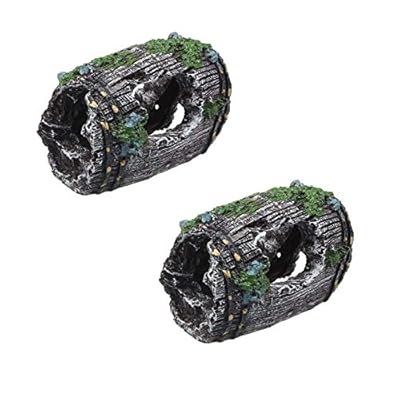 NA 2 Pieces Fish Tank Broken Barrel Cave Decor Aquarium Fish Tank Resin Broken Barrel Ornament Cave Landscaping Decoration for Fish Shrimp Hiding Aquarium