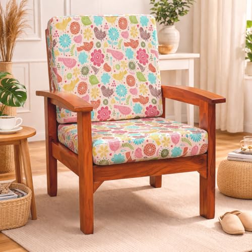 Image of STITCHNEST 'Contour Fit Series' Stretchable Printed Wooden Sofa Cover (Pack of 2) - Elastic Wooden Chair Cover | Wooden Sofa Seat Cover | Size - 20-21 x 20-21 x 3-5 in