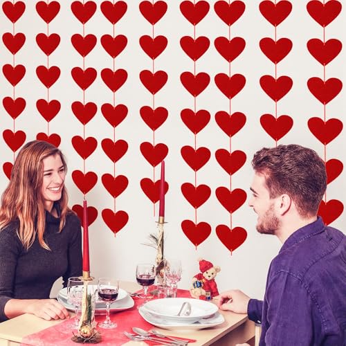 Image of OHOME Valentines Day Decorations - 40 Pack Red Felt Heart Hanging Banner Backdrop | Valentines Decor Party Supplies Favors for Wall Home Office - Galentines Day Decorations for School Classroom Outdoor Indoor