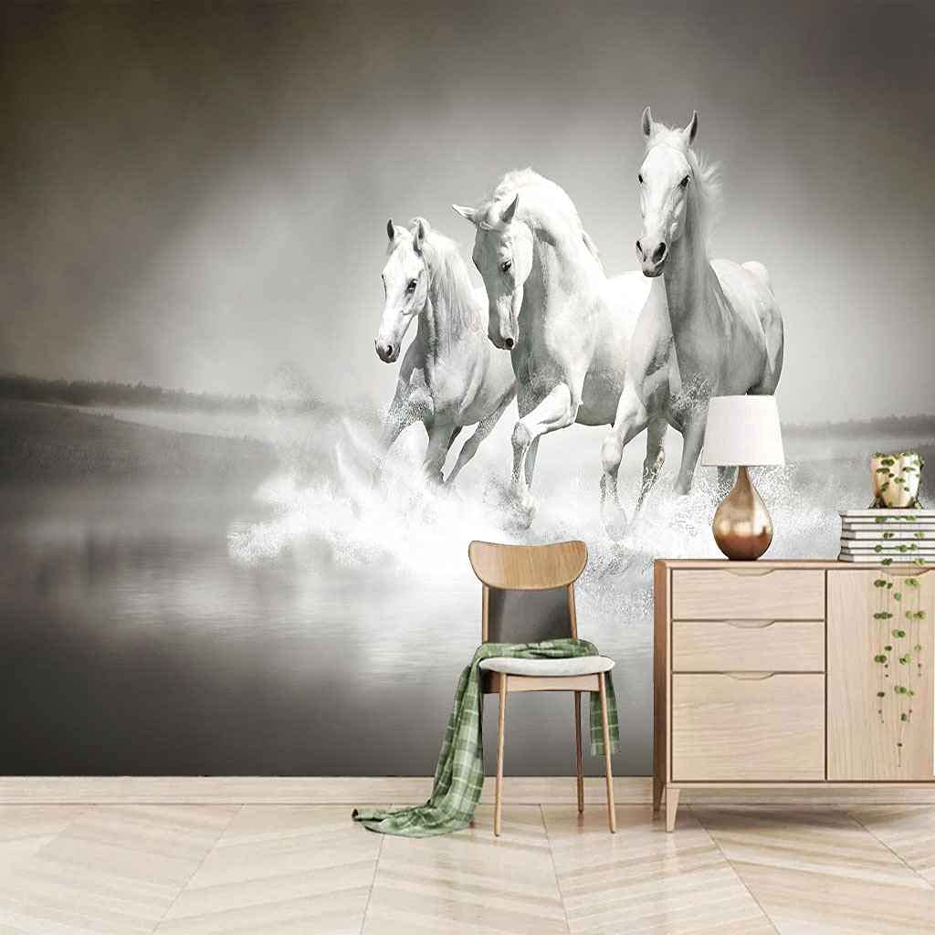 Papier peint panoramique 3D cheval blanc poster geant mural adhesif 350x256