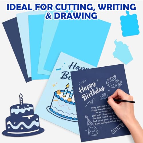 100 Sheets 8.5" x 11" Colored Cardstock, 5 Assorted Blue Shades of 180GSM/65LB Construction Paper, Blue Cardstock Printer Paper Card Making, DIY Crafts, School Supplies, Party Decorations by TUXIYA - Image 5