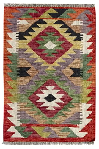 HAMID - Tappeto Kilim Herat, Tappeto Kilim, Kilim Tappeti, 100% Lana, Tessuta a Mano, Tappeti Etnico per Soggiorno, Camera da Letto, Sala da Pranzo, (92x63cm)