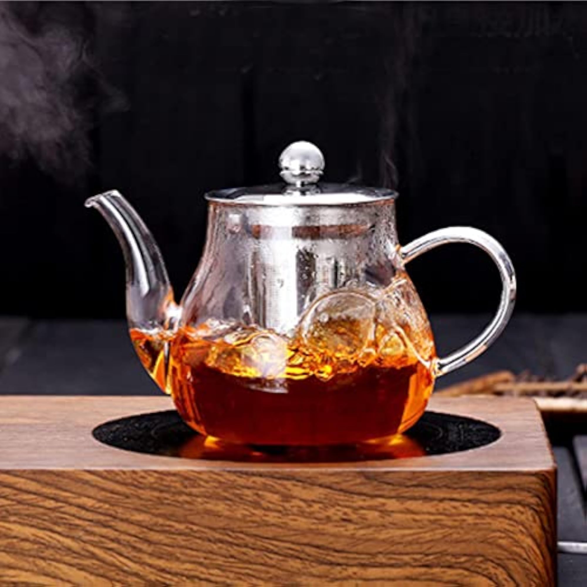 Glass Teapot Blooming Loose Leaf Heatproof with Tea Strainer