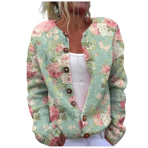 Cardigan en Laine pour Femme - Cardigan surdimensionné avec Boutons - Chaud et coloré - Imprimé - Veste Douillette - Veste épaisse et Chaude - Veste en...