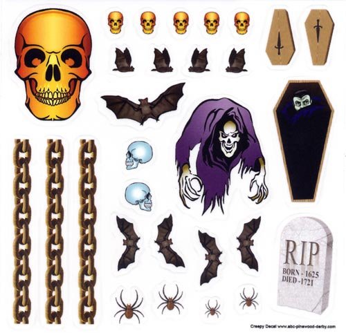 Creepy Decals Compatible with Pinewood Derby Cars