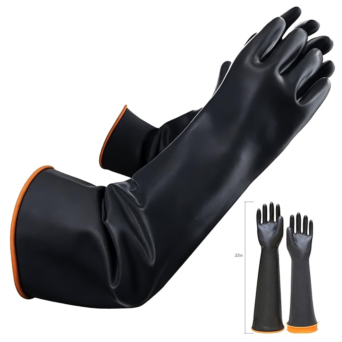 Albefer 22" Long Rubber Gloves Chemical Resistant Gloves Heavy Duty Rubber Gloves Cleaning Drain PPE Safety Gloves Latex Waterproof Work Gloves Resist Strong Acid, Alkali and Oil, Non-Slip, 1 Pair
