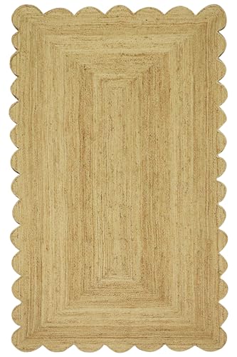 Überbackene handgeflochtene Jute 2 x 3 Schulrand Einfarbig Beige Muster Natürliche Jute 0,7 cm Dicke Handgewebte Teppich für Innen Outdoor Gebrauch Küche Nachttisch Eingang