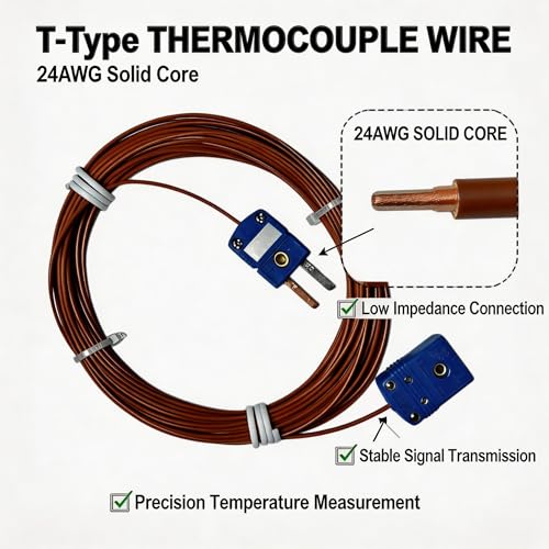 Câble thermocouple type T de haute précision avec connecteurs et isolation PVC solide - 3
