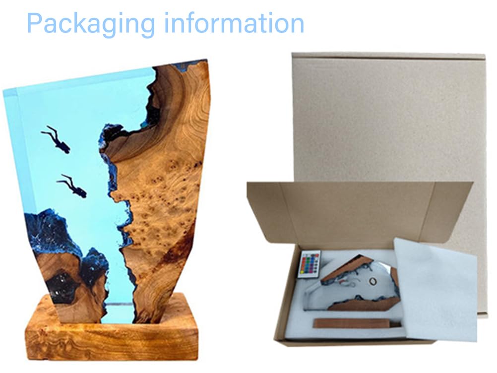 Marine Statue Dekoration Lampe 3D Epoxidharz Ozean Taucher Nachtlicht mit USB Kabel mit Holzsockel für Heim Büro Deko Weihnachten Geburtstag Geschenke,15 * 10
