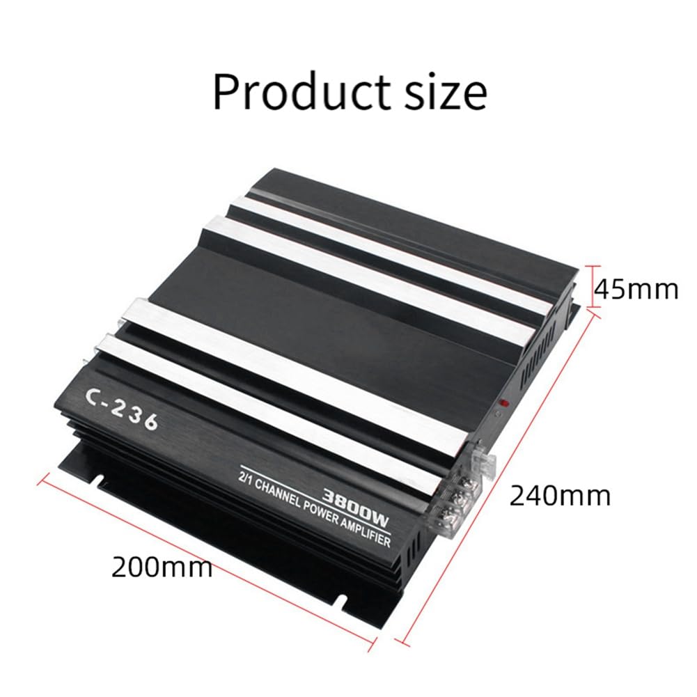 3800 W samochodowy wzmacniacz dźwięku o dużej , 2-kanałowy wzmacniacz samochodowy 12 V, samochodowy odbiornik audio, akcesoria zamienne do modyfikacji dźwięku w samochodzie