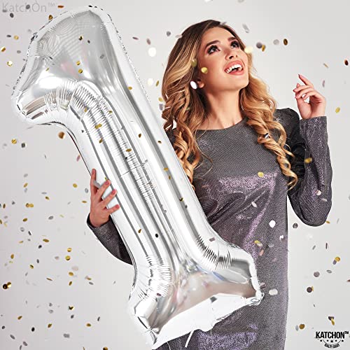 Image of Katchon, 40 Inch Silver Number 1 Balloons For 1st Birthday Decorations