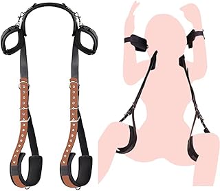 Sex Strap BDSM Sex Bondage Leather Bed Restraints Kit with Adjustable Wrist for Couples,Sex Strap BDSM Restraints Tape with Cuffs & Collar,Neck to Leg Sex Toy with Handcuffs