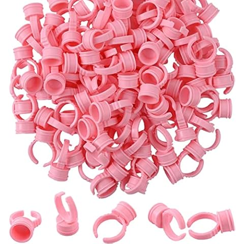 Geviro 100 PCS Eyelash Glue Holder Disposable Plastic Glue Ring Cups Pigment Rings Makeup Glue Holder Rings Nail Art Polish Holders Tattoo Rings Cups Beauty Tool Cover