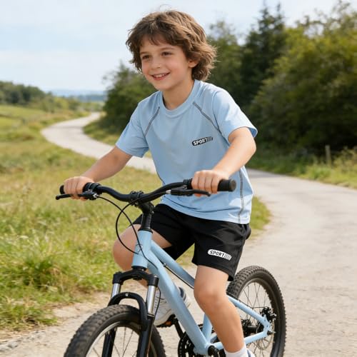 SXSHUN Kinder Jungen Trainingsanzug Set Sportbekleidung Mädchen Jogginganzug Sportanzug Sport Set Kurzarm T-shirt + Shorts Leichte Sportoutfit Sommer Trikot für Jogging Fußball, Hellblau, 104-110