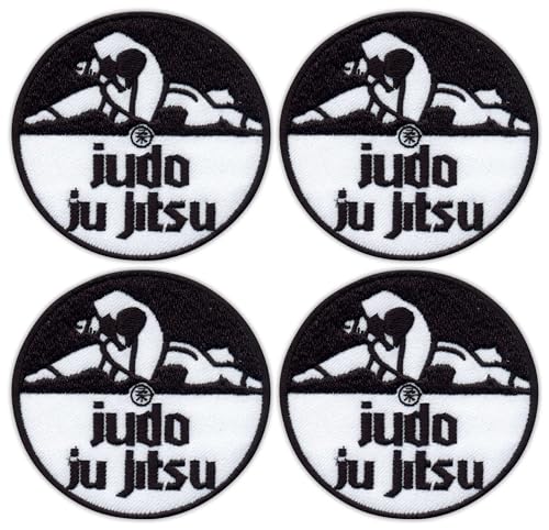 PATCHION Set of Four - Judo ju Jitsu - Black VeIcro/Hook and Loop Backing - Embroidered Patch/Badge/Emblem