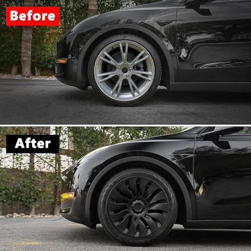Klutchtech Model Y Hubcaps - 19 Inch Gemini Wheel Covers 19'' Hurricane Wheel Hub Caps - Left-Right Aero Symmetry Design Kit Fit Model Y Accessories 2021-2023 (Matte Black - 4 Pack) - Image 5