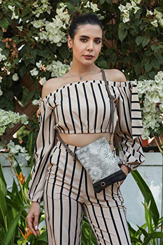 Myra Bag Leafy Upcycled Canvas & Leather Crossbody womens Bag S-14662