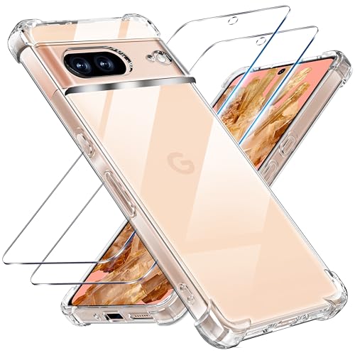 Tentoki 3 in 1 für panzerglas & hülle Google Pixel 8,[Nie Vergilbung] schutzfolie Pixel8 TPU handyhülle Schlanke Stoßfeste Anti Kratzt Transparent Hülle