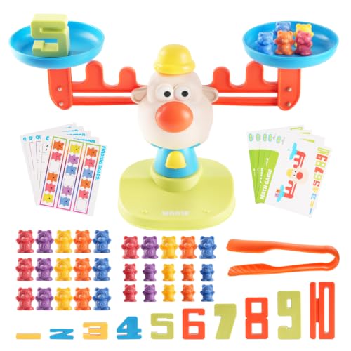 Image of Bmag Balance Counting Toys with Bears Counting Scale for Kids - 3 in 1 Stacking & Balancing Math Game, Montessori STEM Learning Educational Toy for Ages 3-5, Gift (30 Bears, 10 Numberblocks)