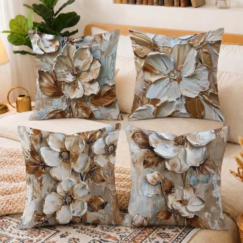 Housses de coussin 40x40cm 4 pièces rétro fleur imperméables