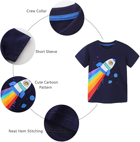 Miniatura 6 de GFQLONG Paquete de 3 camisetas de algodón de manga corta para bebés y niños pequeños, ropa con estampado de dinosaurios, conjunto