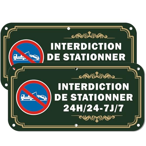 Phyabe Panneau Interdiction de Stationner 24h/24-7J/7 Aluminium - 2 Pièces, 30 x 15cm Panneau De Signalisation Propriété Privée, Résistant aux UV,...