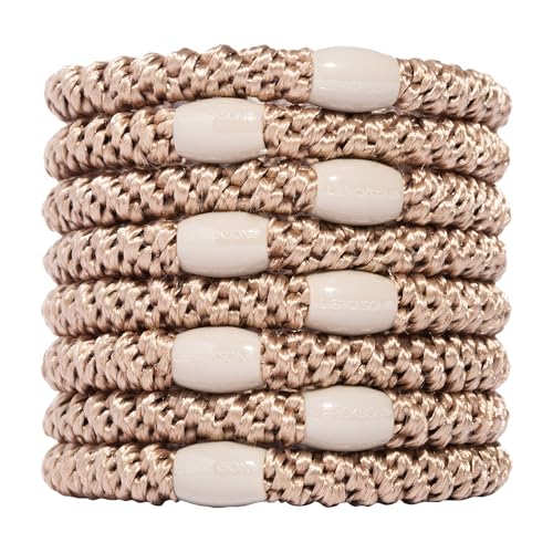 L. Erickson Blonde Hair Ties for Thick Hair, Grab & Go Ponytail Holders, 8 Pack, Camel, Thick No-Crease Bands with Strong Hold, Damage-Free Design, Warm Neutral Finish