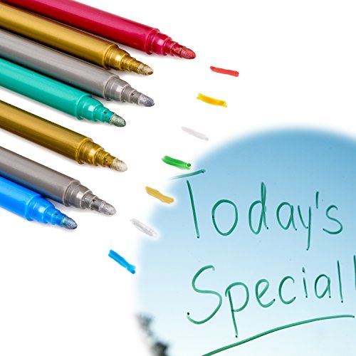 Eparé Wine Glass Markers - 7 pack - Erasable Metallic Ink Pen to Write Custom Charms on Drink