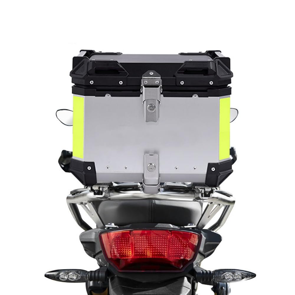 Top Case Box Moto Aluminium, Valise Moto 36L 45L 55L 65L 80L 100L Coffre De Moto Étanche Topcase Valise pour Moto avec Serrure de Sécurité(Silver,55L)