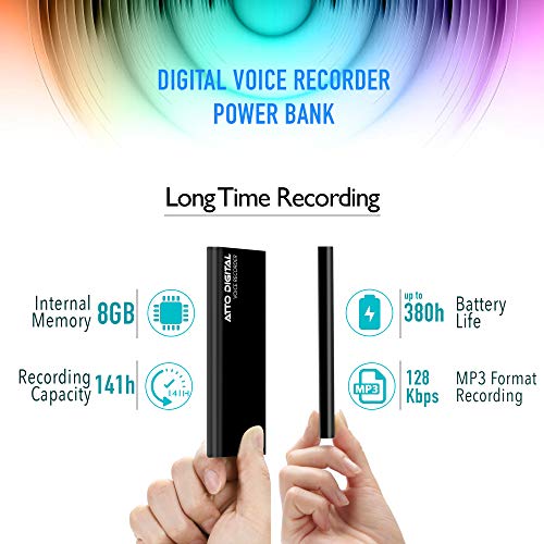 Voice Activated Recorder With The Longest Battery Life, Continuous Recording Up To 15 Days, Mp3 Audio Records, Powerec - By Atto Digital #TOP1