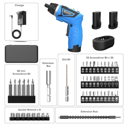 Electric Screwdriver 8V,180°Adjustable Rechargable Robust Power Cordless Screwdriver with 2x2000mAh Battery,6+1Torque 10N·m Max,47pcs Bits,2Position Handle,LED Light,Flexible Shaft,for Home and Office 8 Electric Screwdriver 8V,180°Adjustable Rechargable Robust Power Cordless Screwdriver with 2x2000mAh Battery,6+1Torque 10N·m Max,47pcs Bits,2Position Handle,LED Light,Flexible Shaft,for Home and Office - Image 8