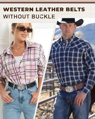 2 Pack Western Leather Belt Strap for Men Women Cowboy Cowgirl Leather Mens Belts for Jeans Gift Belt without Buckle2