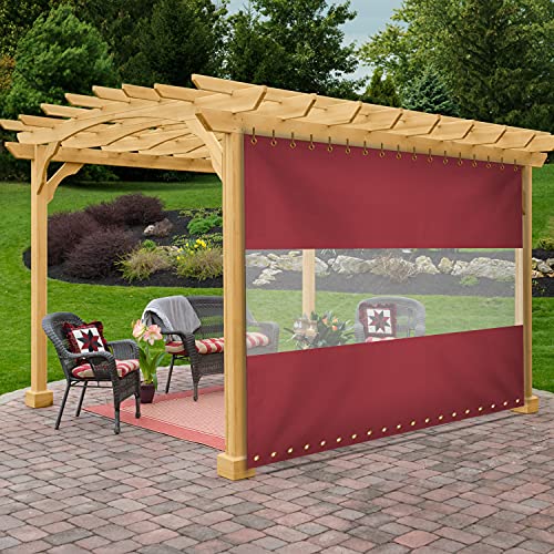 Covers & all Outdoor Clear Panel Curtain, 18 Oz Tarp Tuff Waterproof & UV Resistant Material with Rustproof Grommets, Multi-Purpose Ideal for Outdoors/Indoors (8’ H x 10’ W feet, Red)