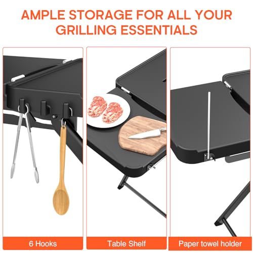 Image of Grill Stand for Ninja Woodfire OG701, OG850, OG951, Portable Foldable Grill Table with Wheels & Side Shelf, 51 inch Large Space BBQ Table for Weber, Blackstone Griddle, Ooni Pizza Oven Accessories
