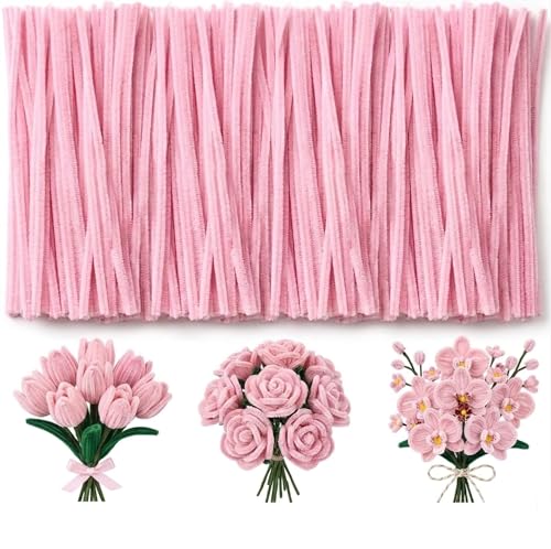 Craft Pipe Cleaners Chenille Stems 100 Pieces Bulk Set for DIY Arts Crafts Decorations Wedding Centerpieces Floral Arrangements Gift Wrapping Supplies - Soft Bendable (100 Pink)