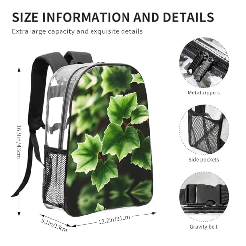 Sac à dos transparent Ivy Blossoms noir imperméable avec poches de rangement taille unique