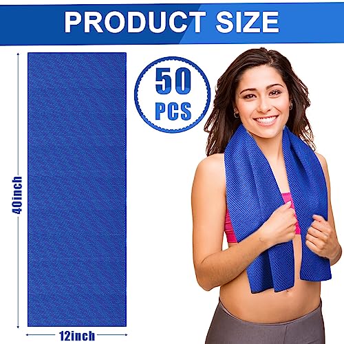 50 Pcs Cooling Towel 40 x 12 Inch Microfiber Workout Towels Breathable Chilly Towel Ice Cool Cold Towels Bulk Fast Drying Absorbent Sweat Rag for Neck Yoga Sports Golf Gym Camping (Dark Blue)
